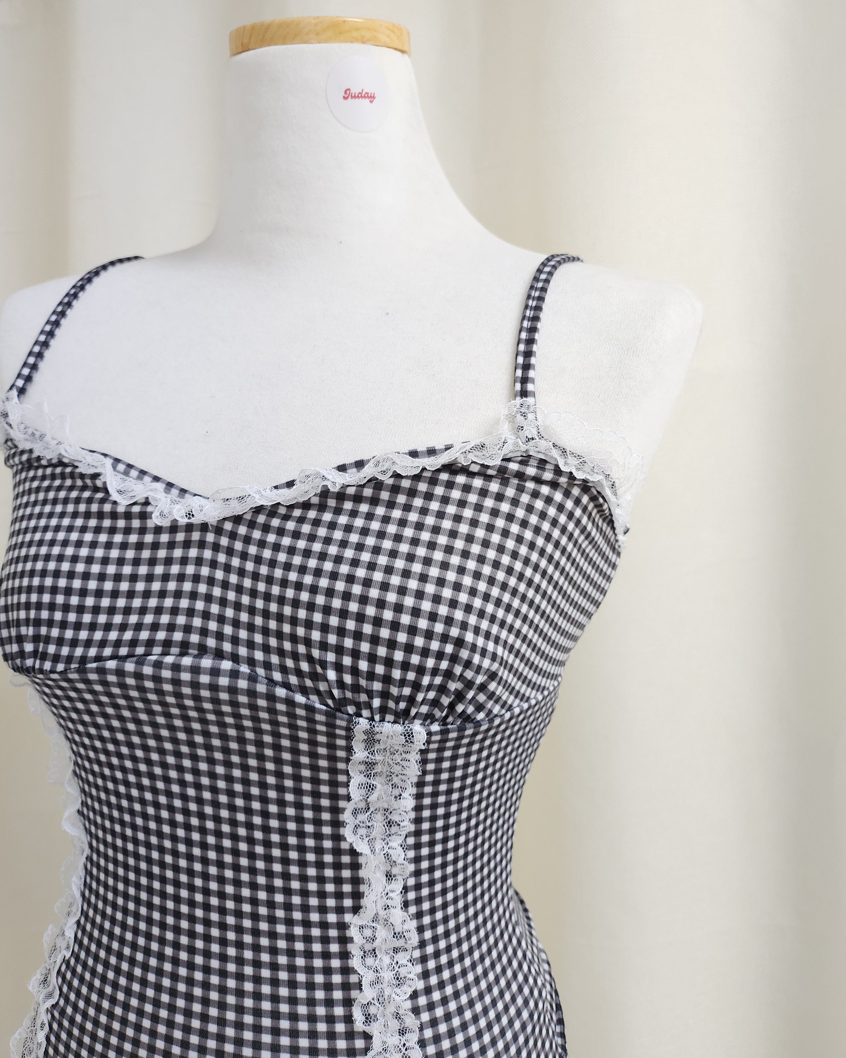 gingham check lace point camisole