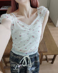 flower sheer puff blouse