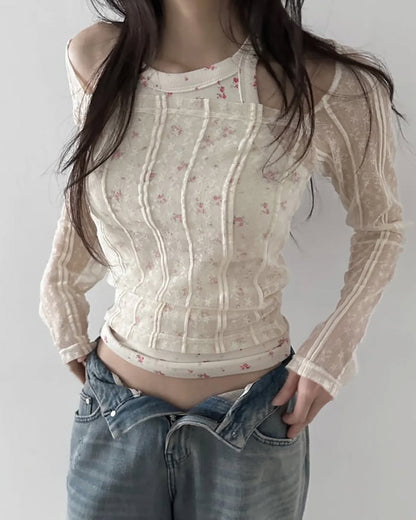 square neck lace sheer top
