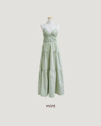 shirring bustier cotton long dress