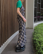 check frill long dress