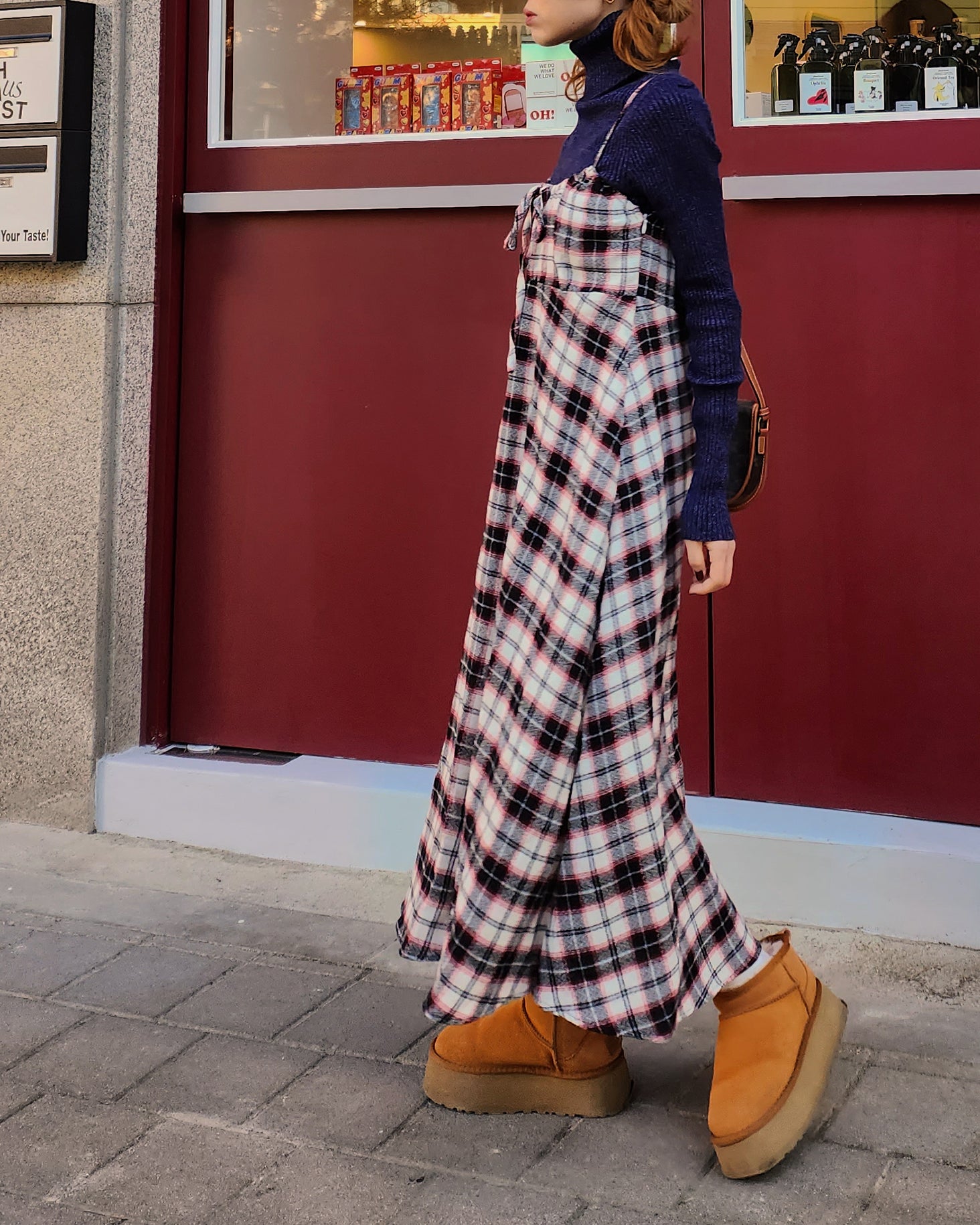 check camisole flare dress