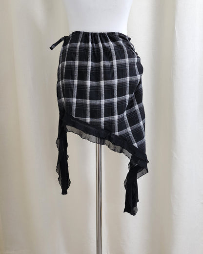 unbalanced check layered wrap skirt