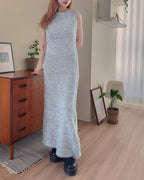 glossy shaggy knit mermaid long dress