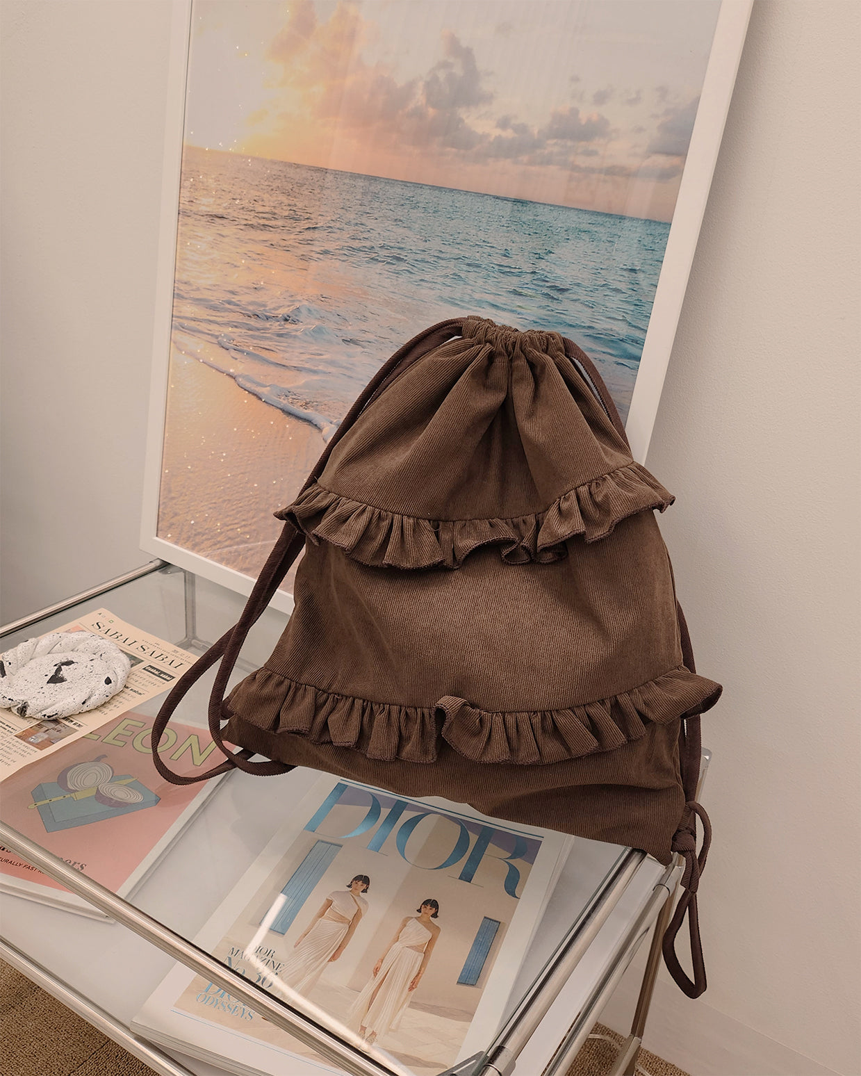 corduroy frill knapsack