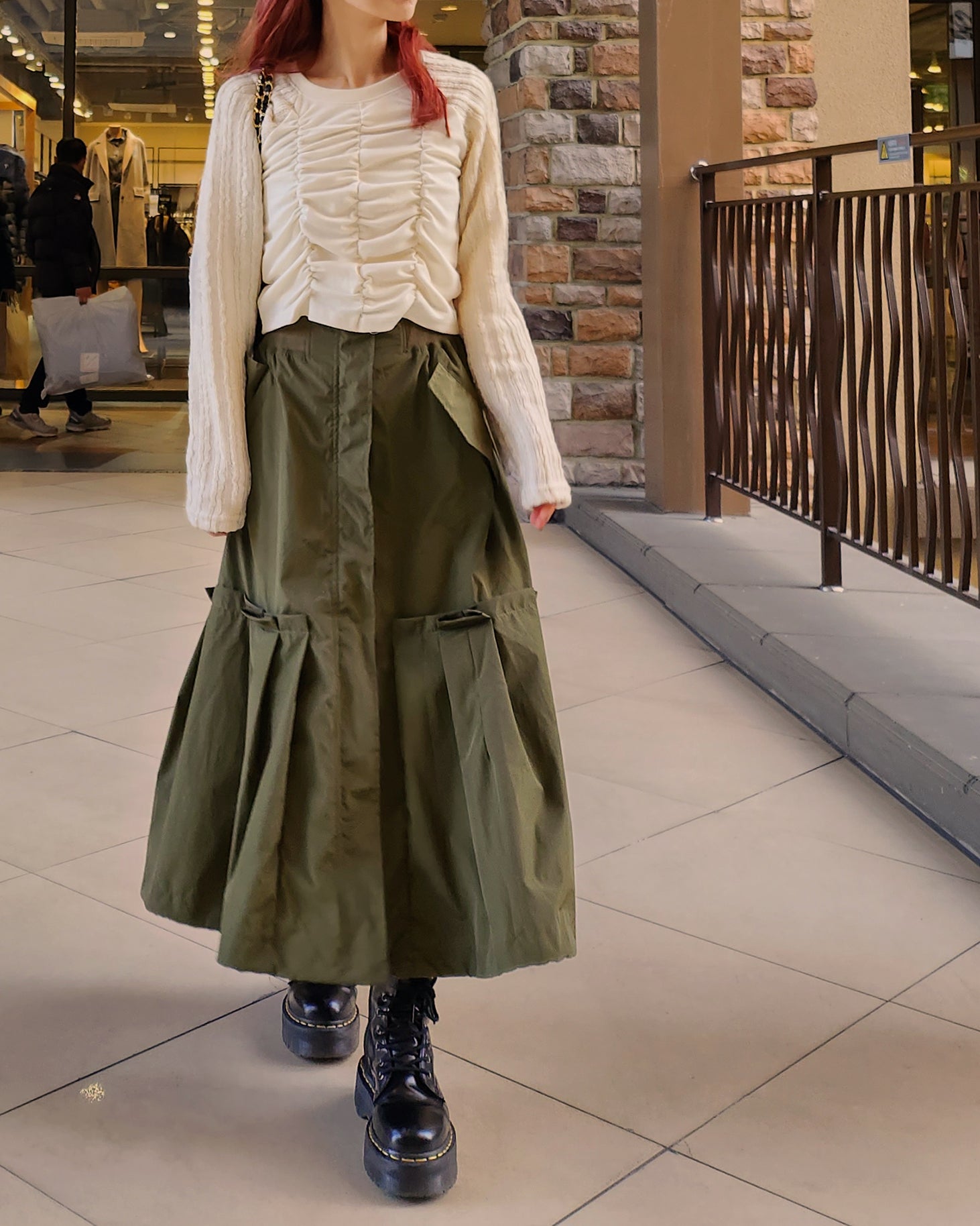MA-1 like row pleated nylon skirt