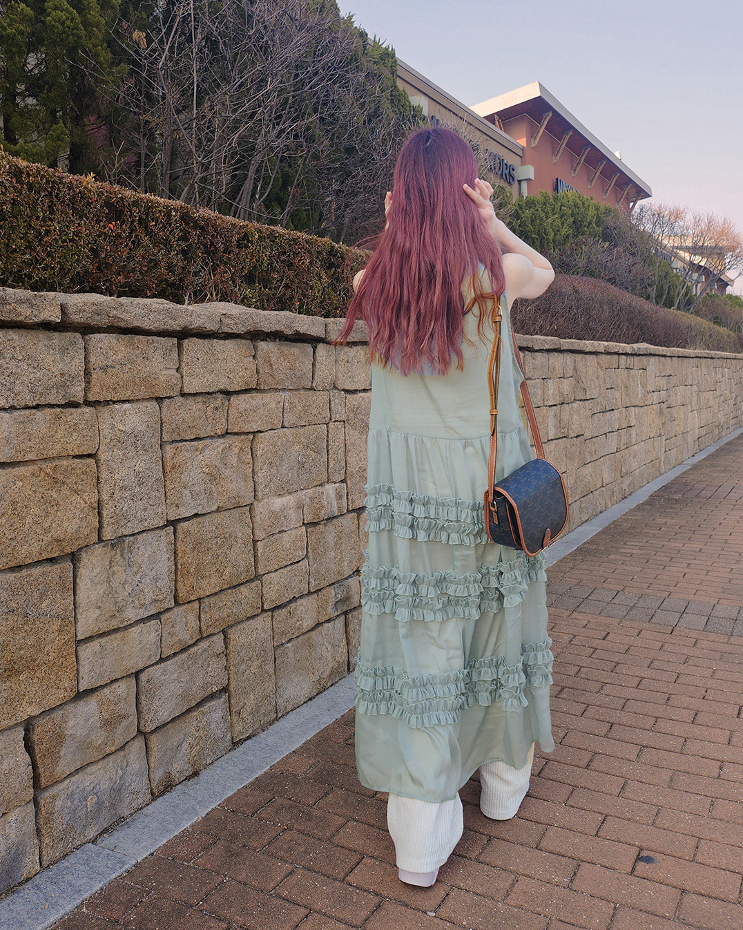 tiered frill sheer long dress
