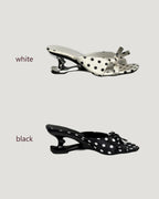 dot ribbon design heel mule