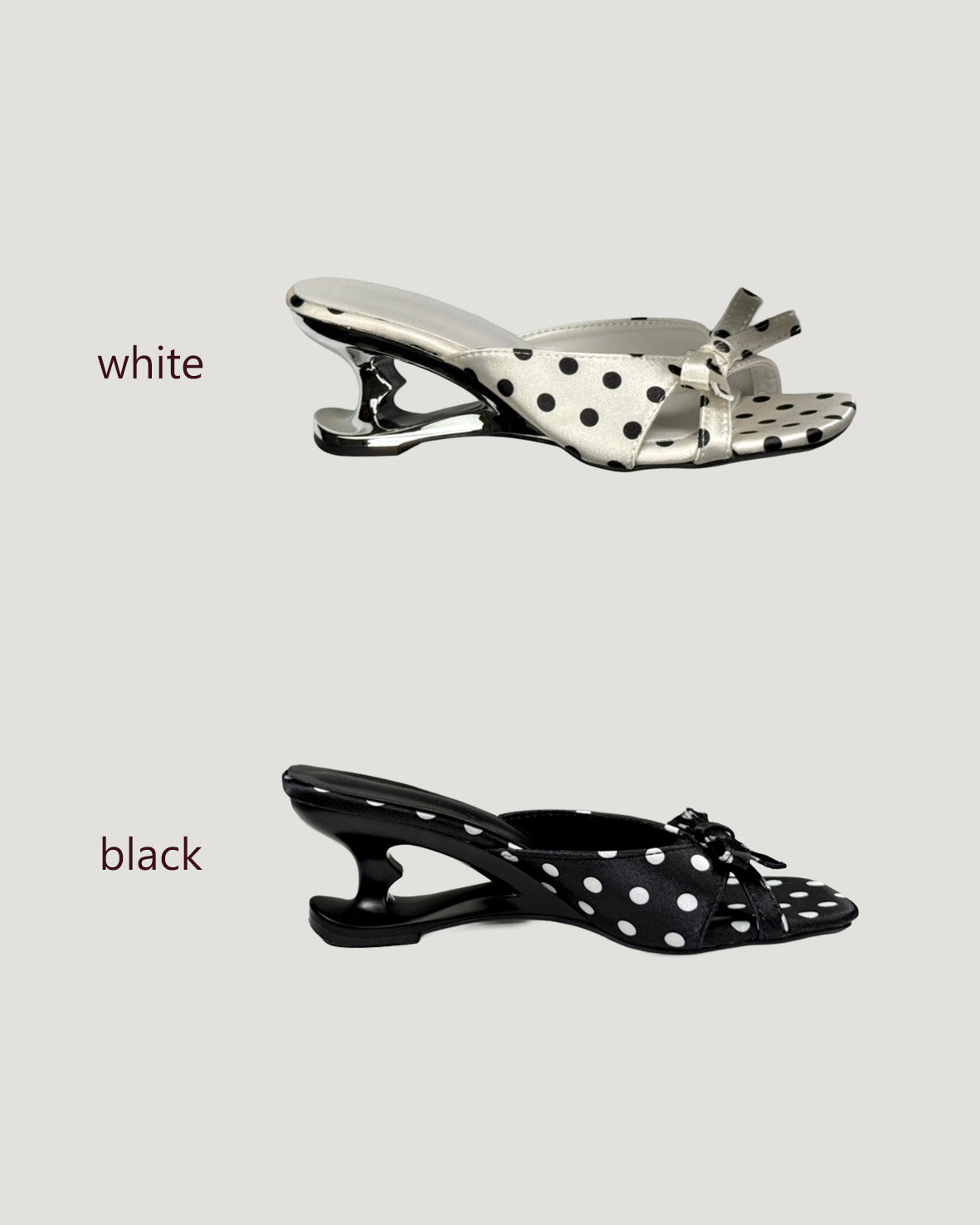 dot ribbon design heel mule