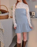 fur back ribbon mini dress