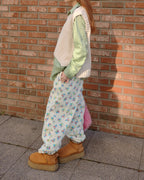 flower pattern fleece jogger pants