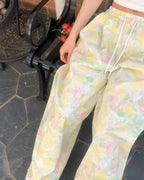 flower cotton tuck wide pants