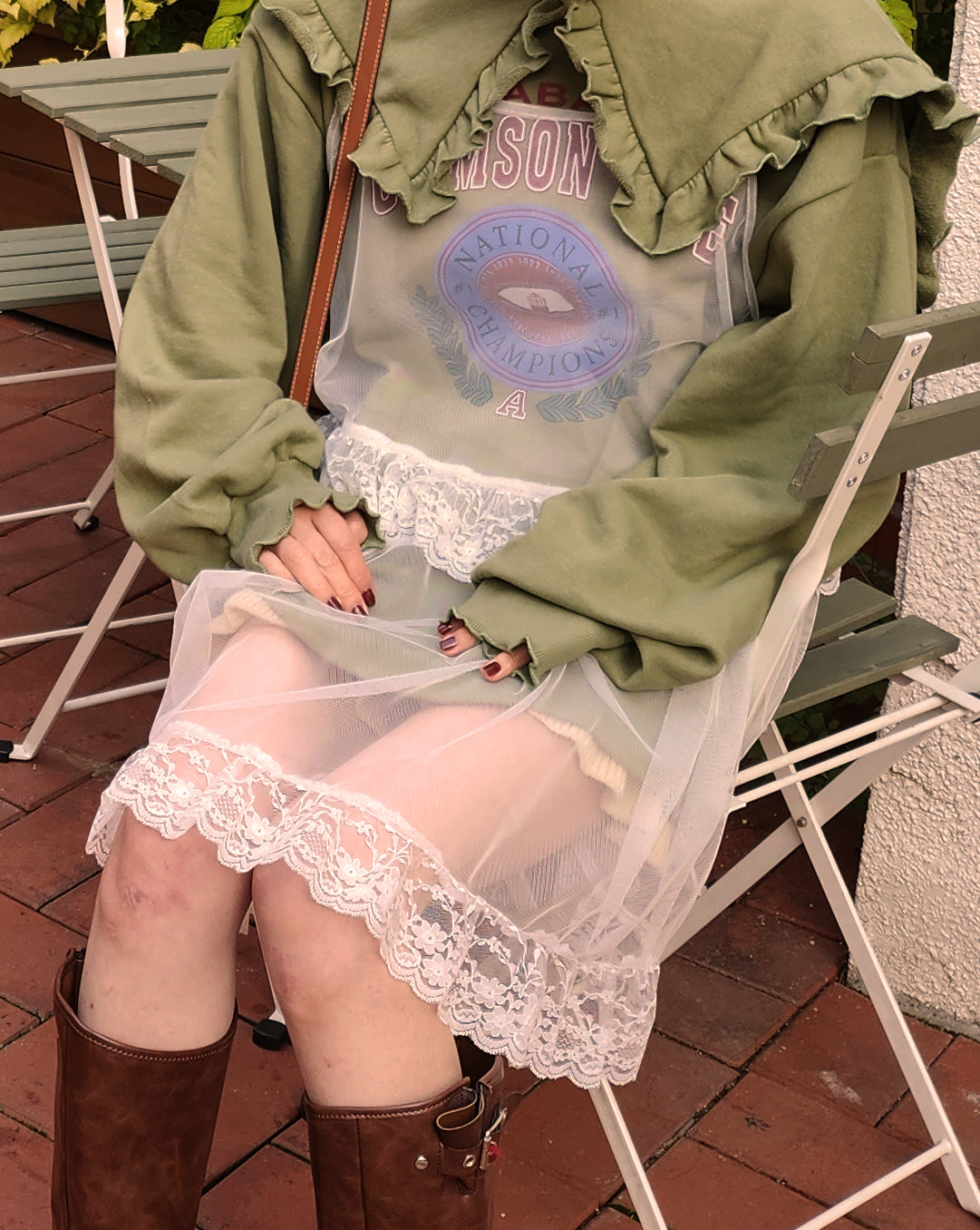 sheer lace frill mini dress