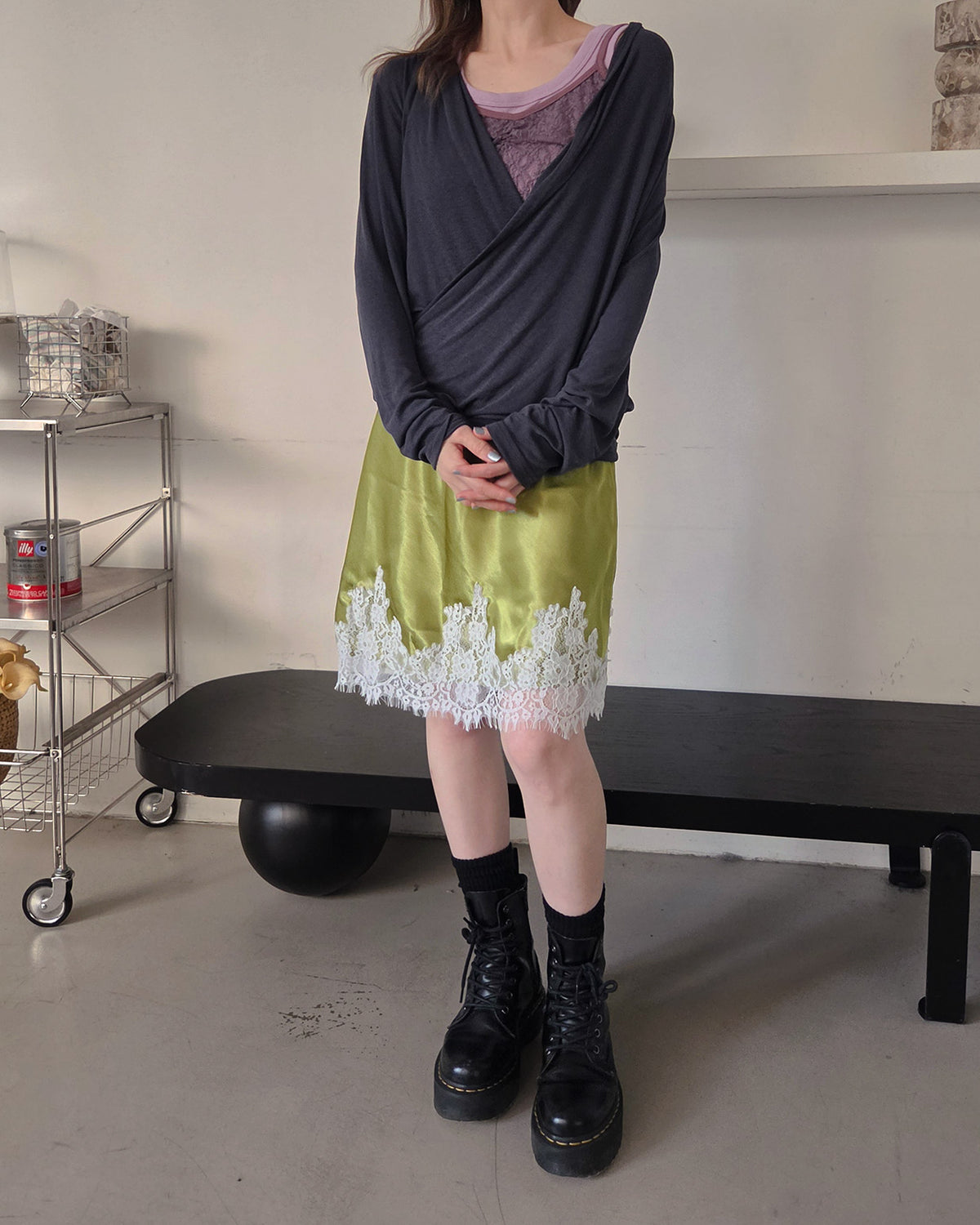 wrap drape neck long sleeve top