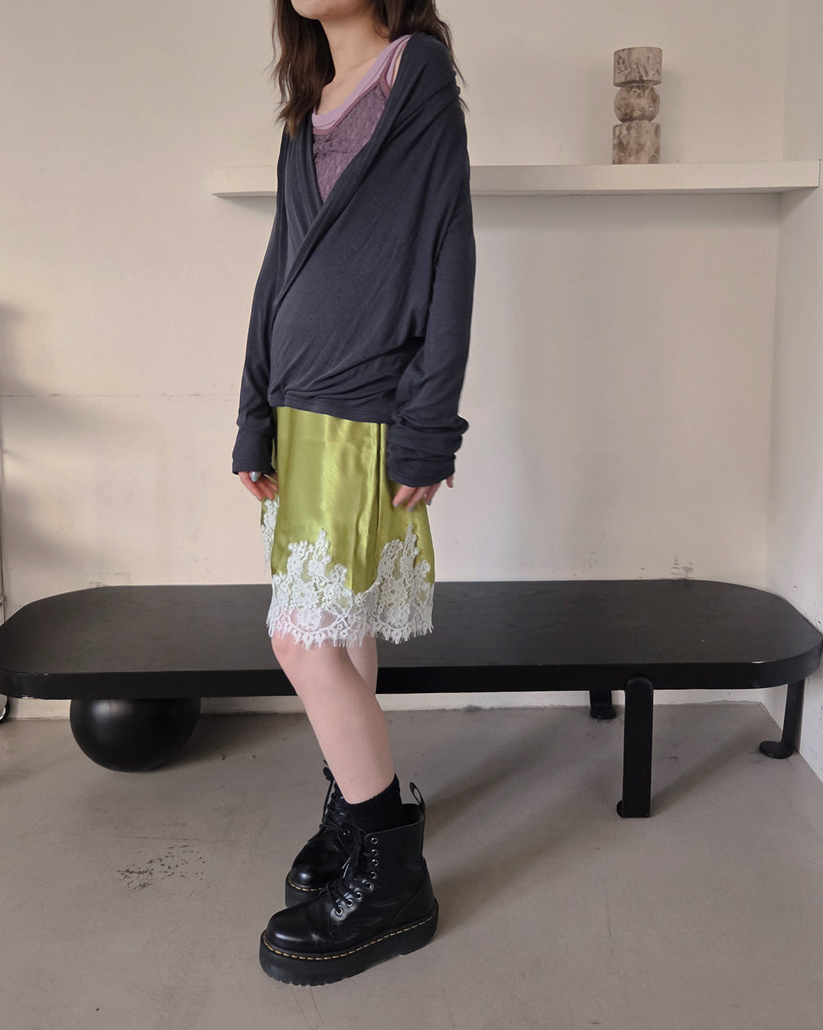wrap drape neck long sleeve top