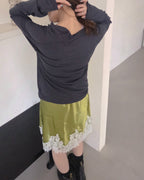 satin hem lace mini skirt