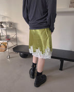 satin hem lace mini skirt