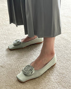 rose satin square flat shoes