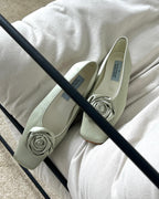rose satin square flat shoes