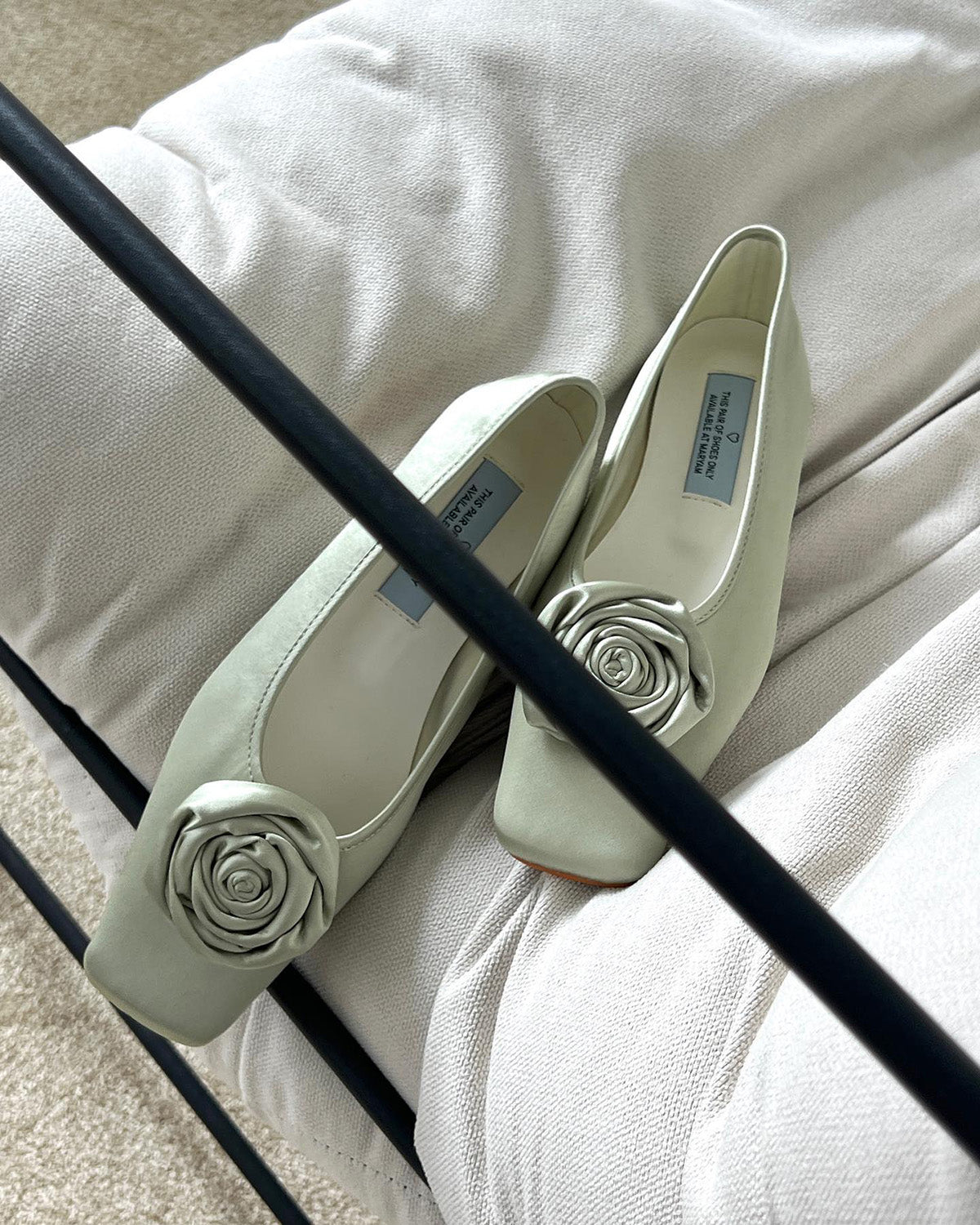 rose satin square flat shoes