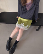satin hem lace mini skirt