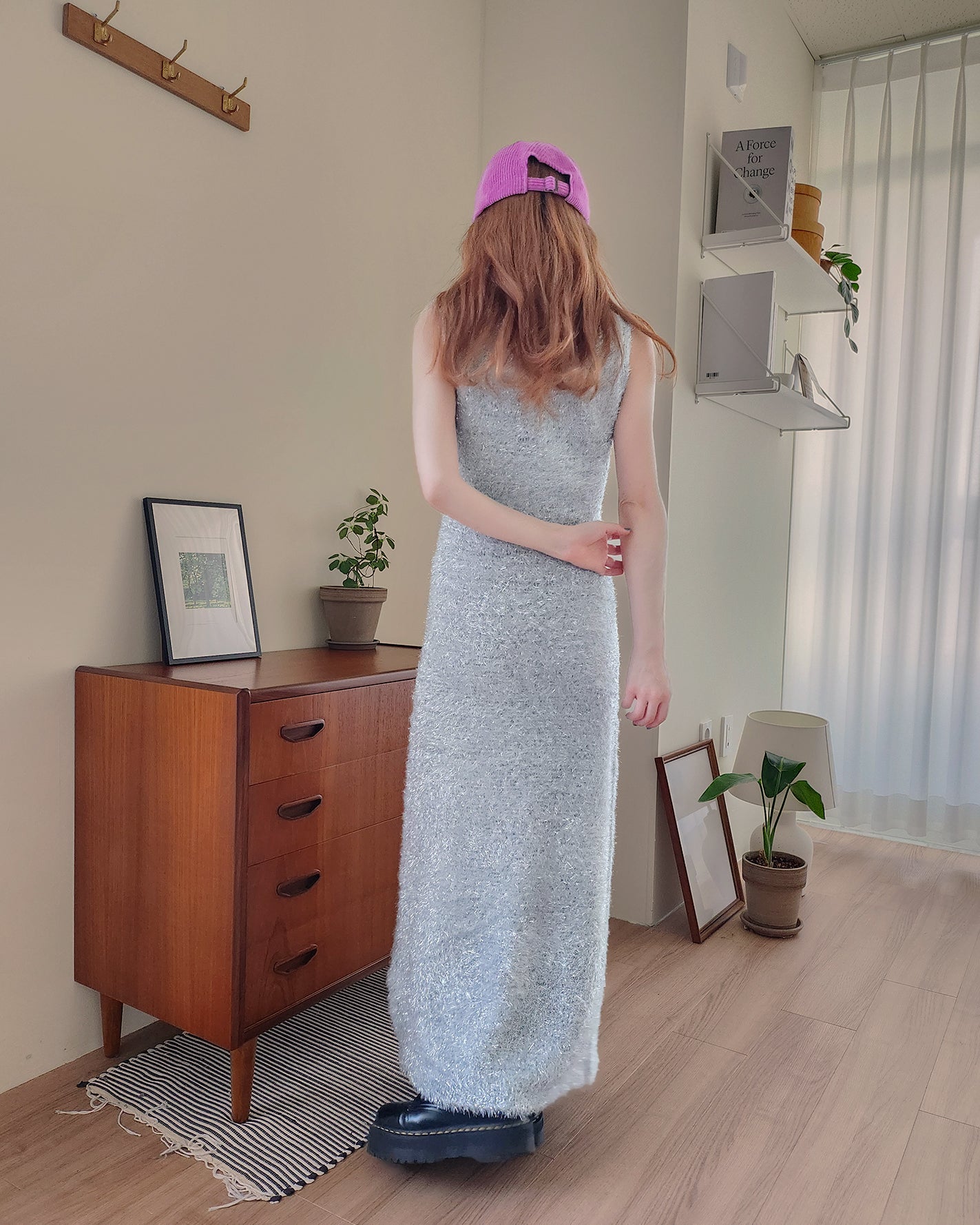 glossy shaggy knit mermaid long dress