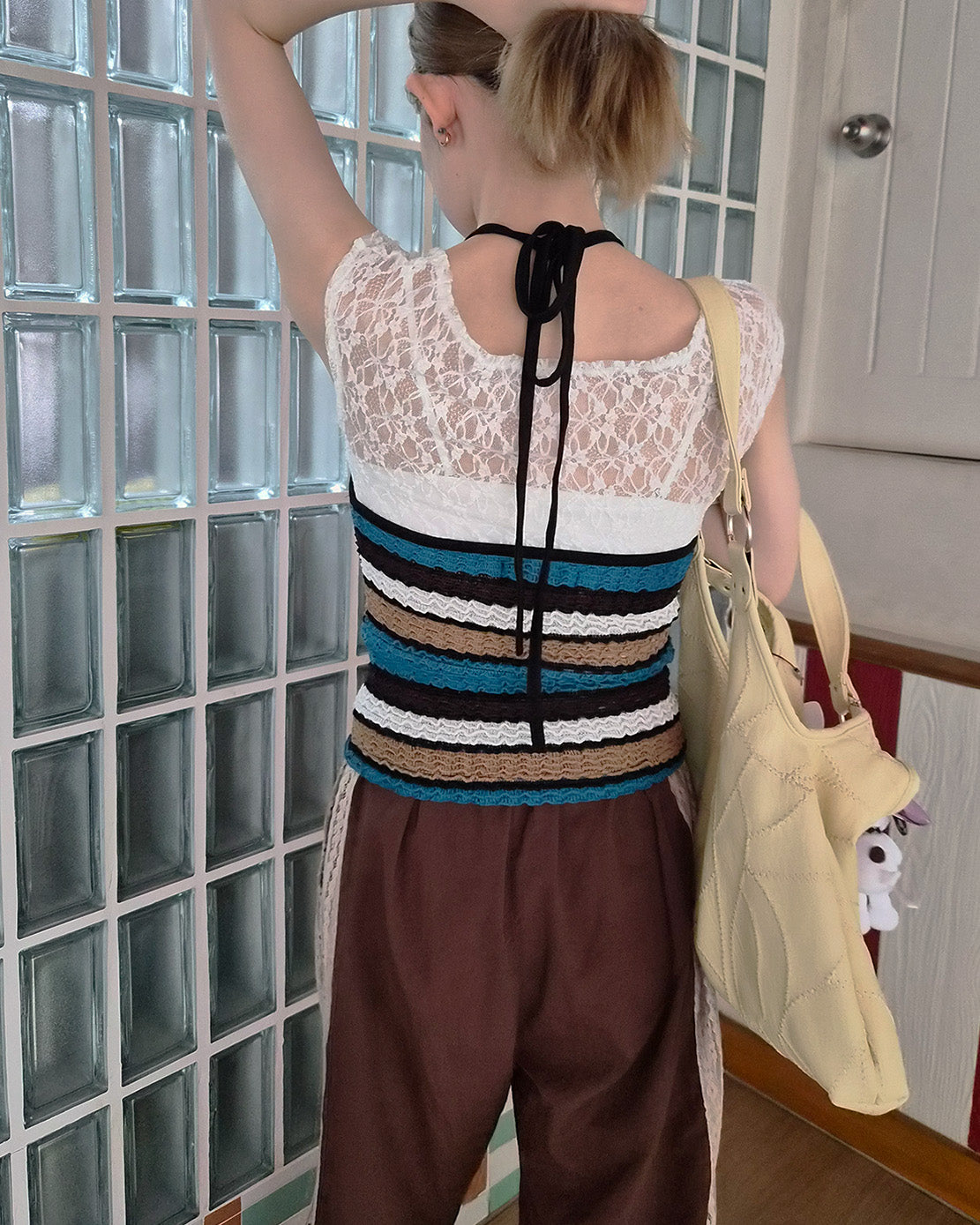 multi stripe halter neck knit like top