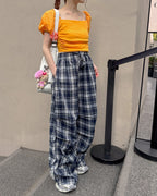 check draped wide pants