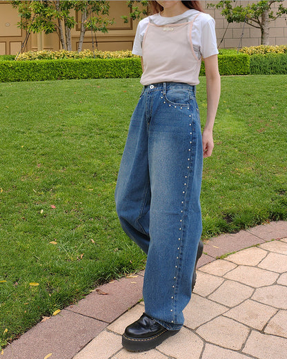 side studs wide denim