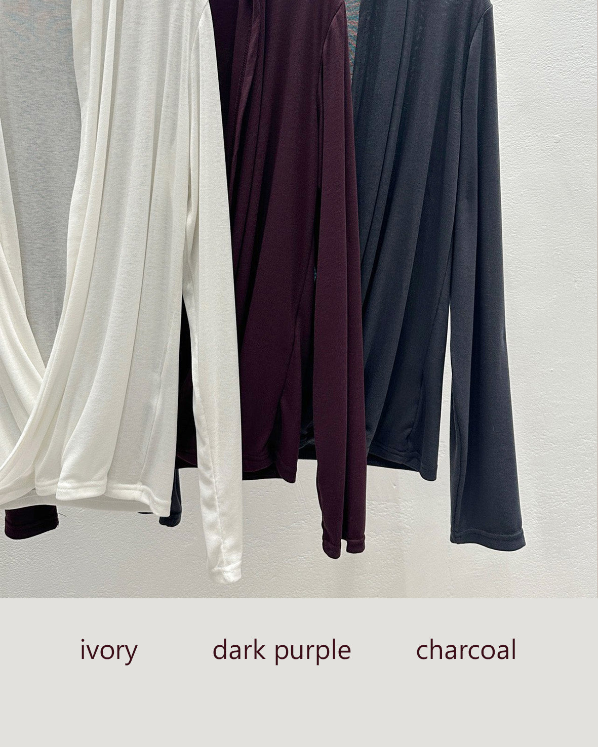 wrap drape neck long sleeve top