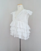 V neck tiered chiffon sleeveless  blouse