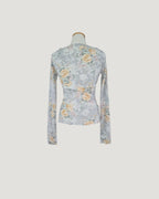 blurred rose V neck long sleeve top
