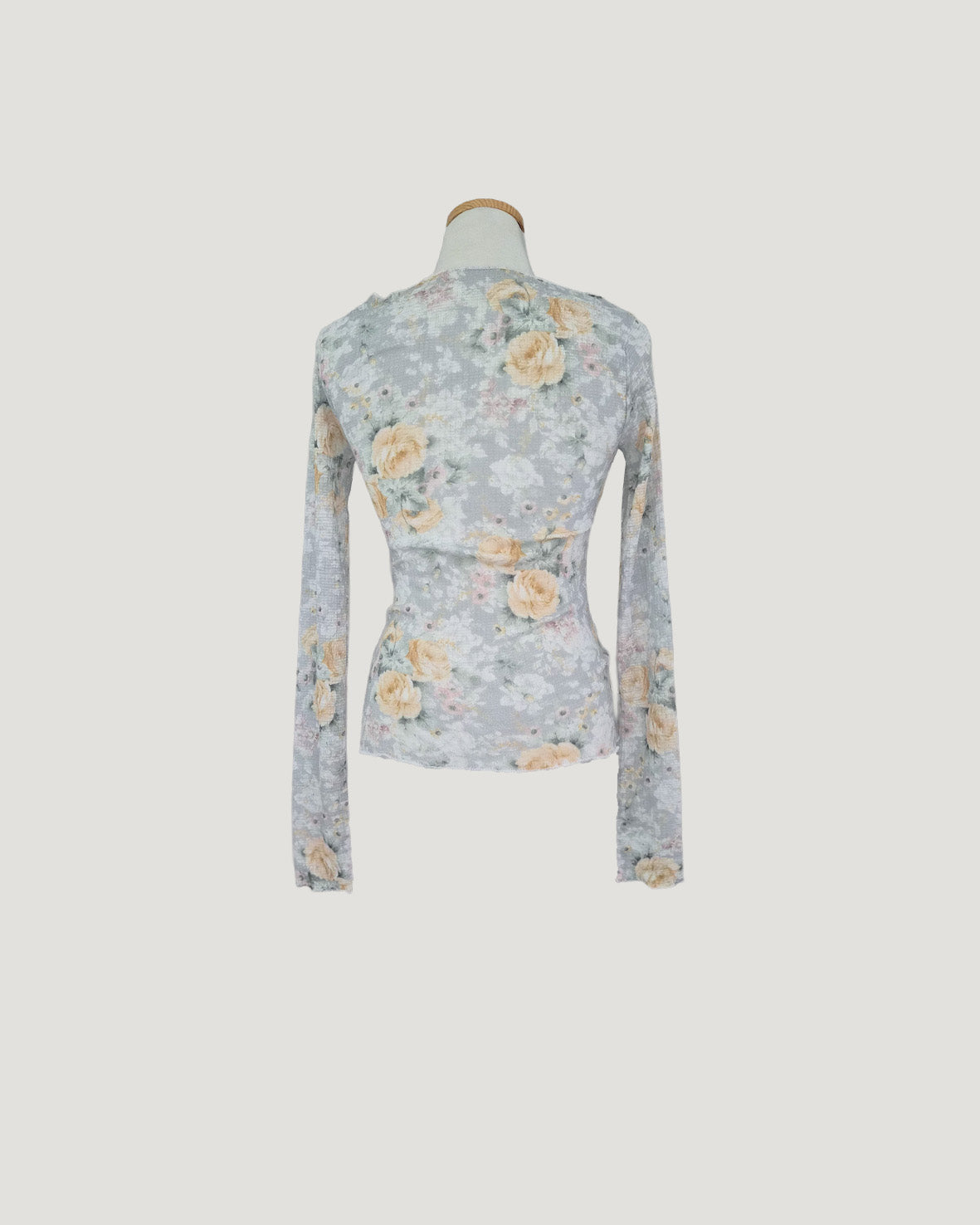 blurred rose V neck long sleeve top
