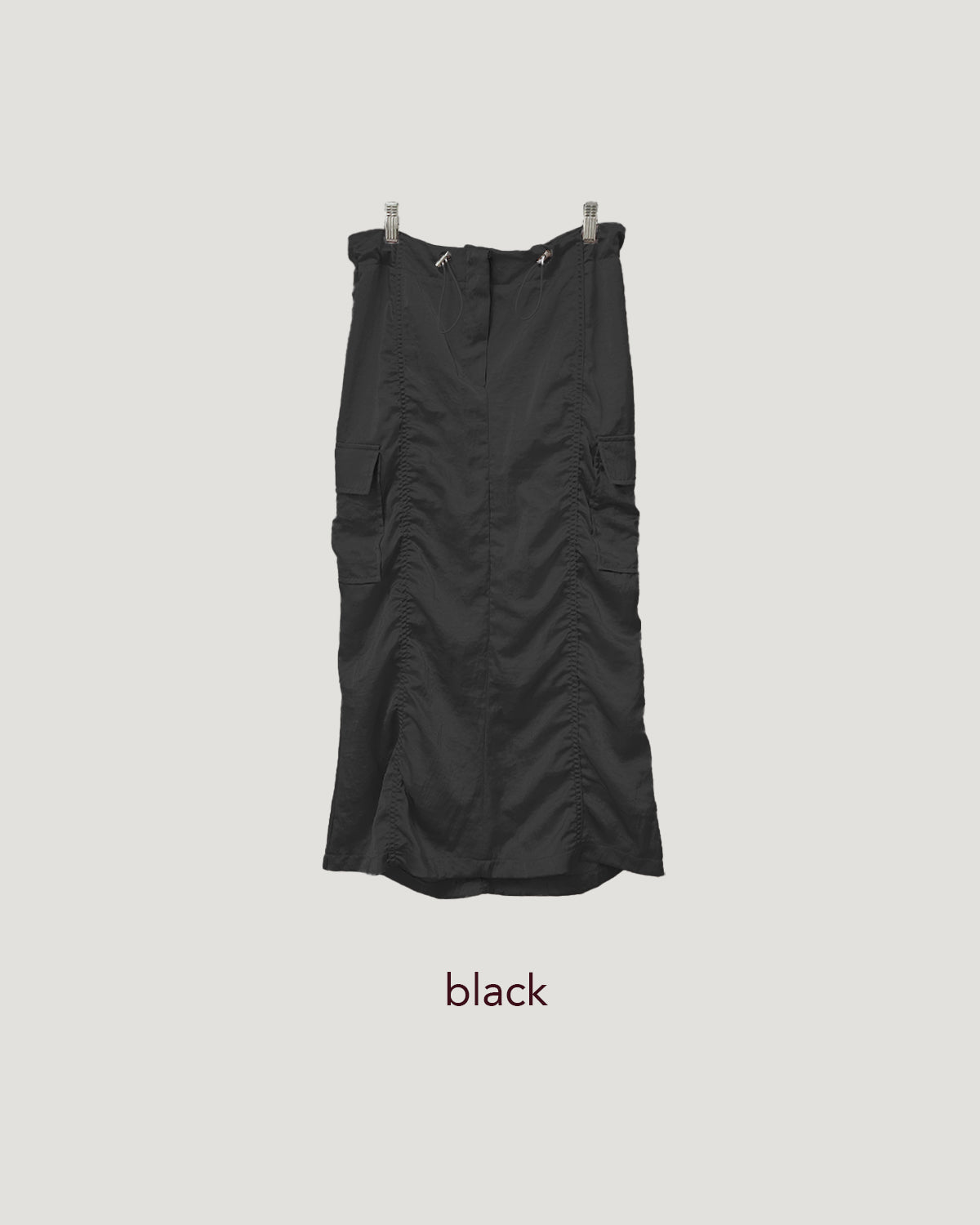 satin shirring cargo skirt