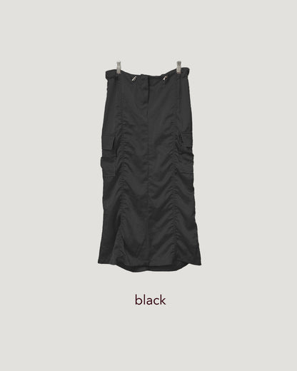 satin shirring cargo skirt