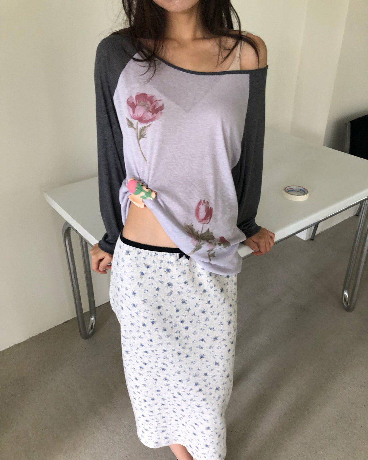 flower raglan sleeve T