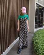 check frill long dress