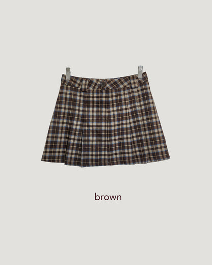 check pleated mini skirt