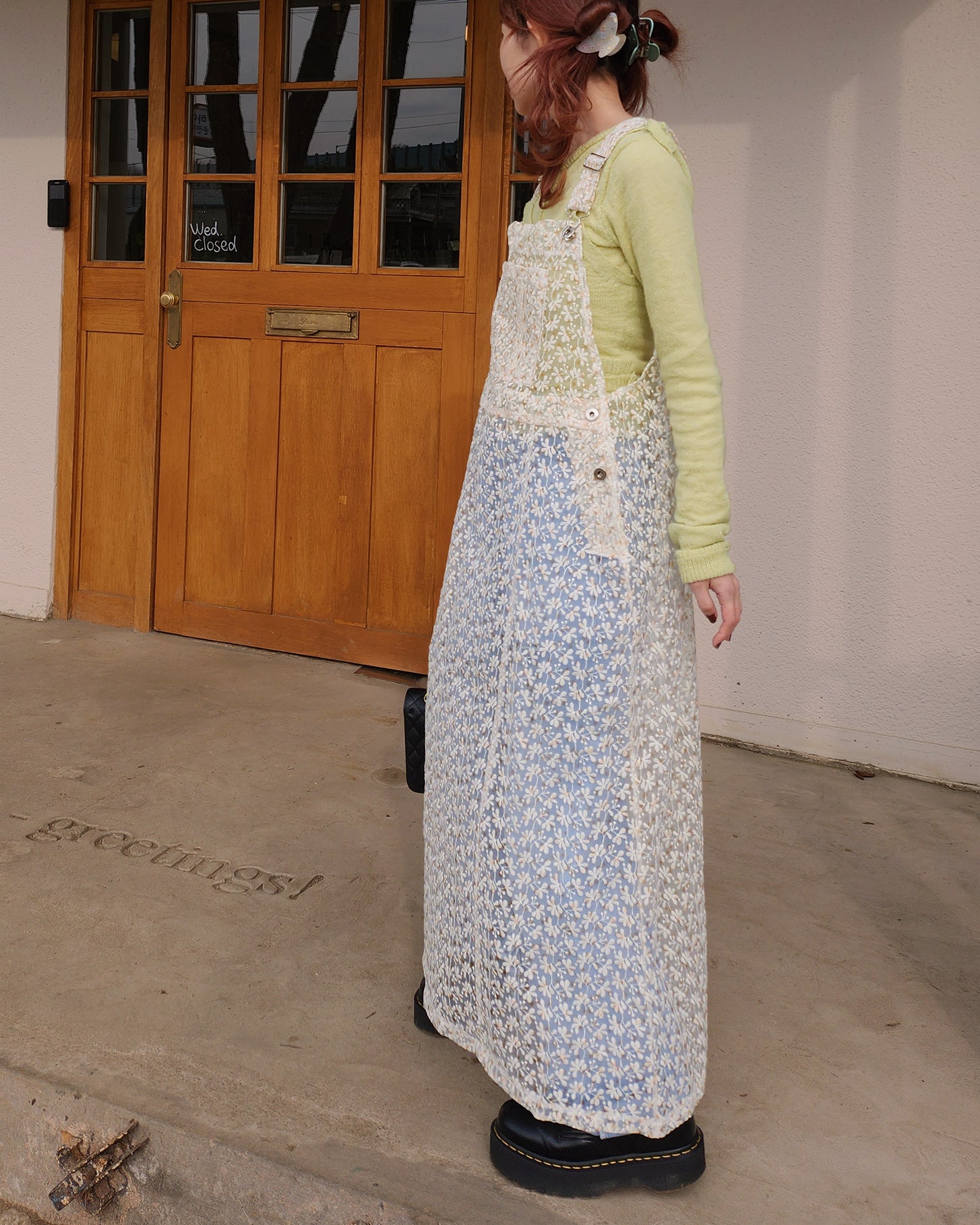 flower lace sheer salopette dress