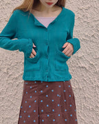 pocket point round neck cardigan