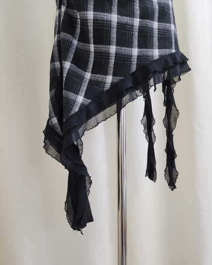 unbalanced check layered wrap skirt