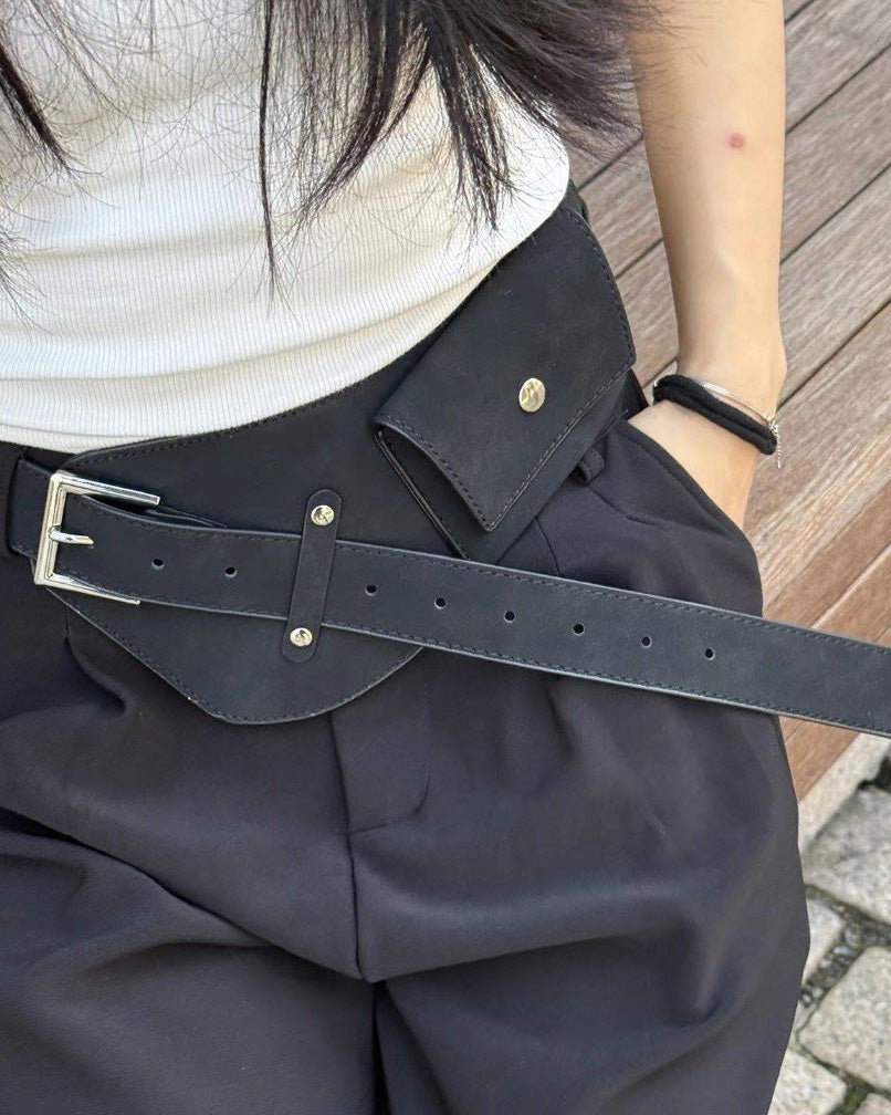 faux suede pocket wide belt