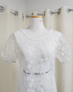 puff sleeve sheer lace long dress