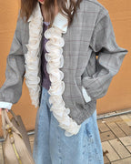 glen check frill jacket
