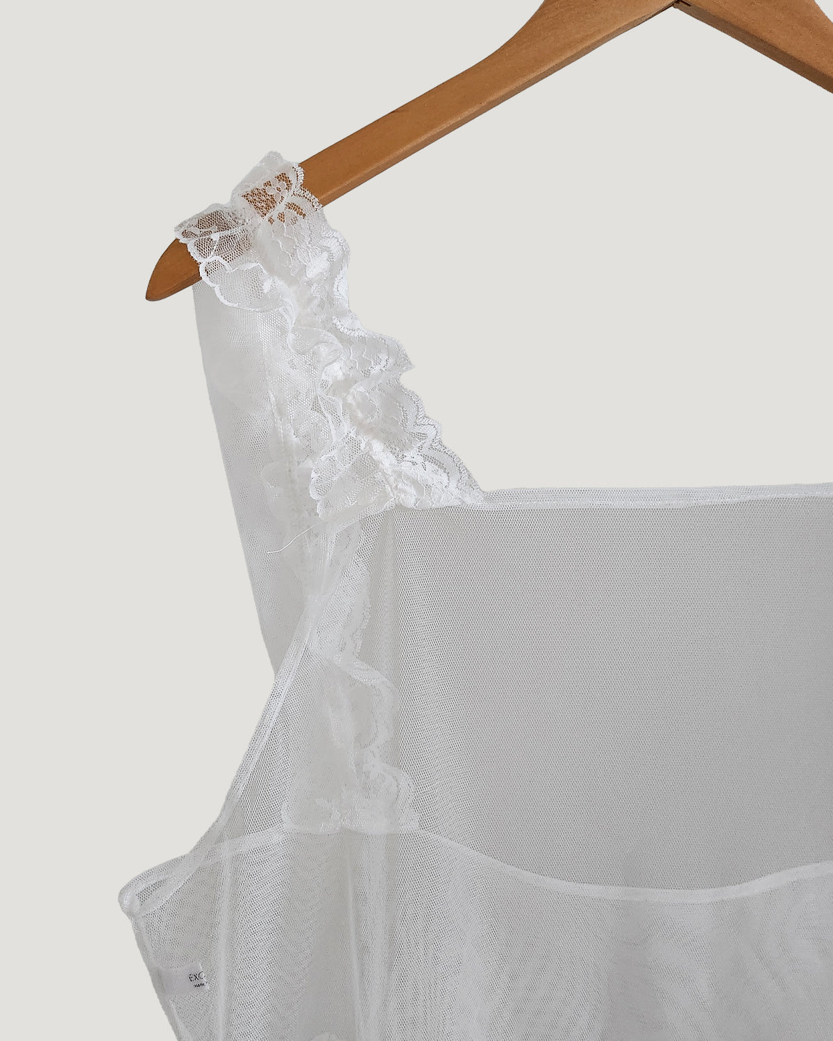 sheer lace frill mini dress
