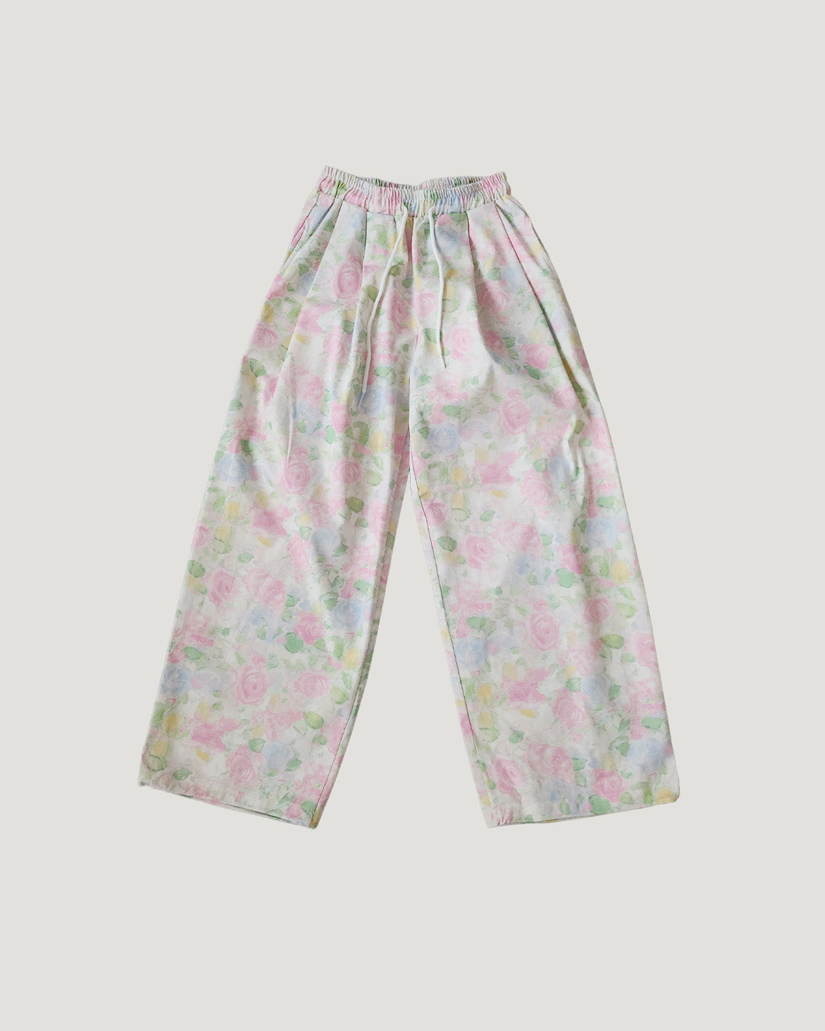 flower cotton tuck wide pants