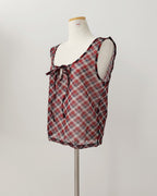 sheer check sleeve less top