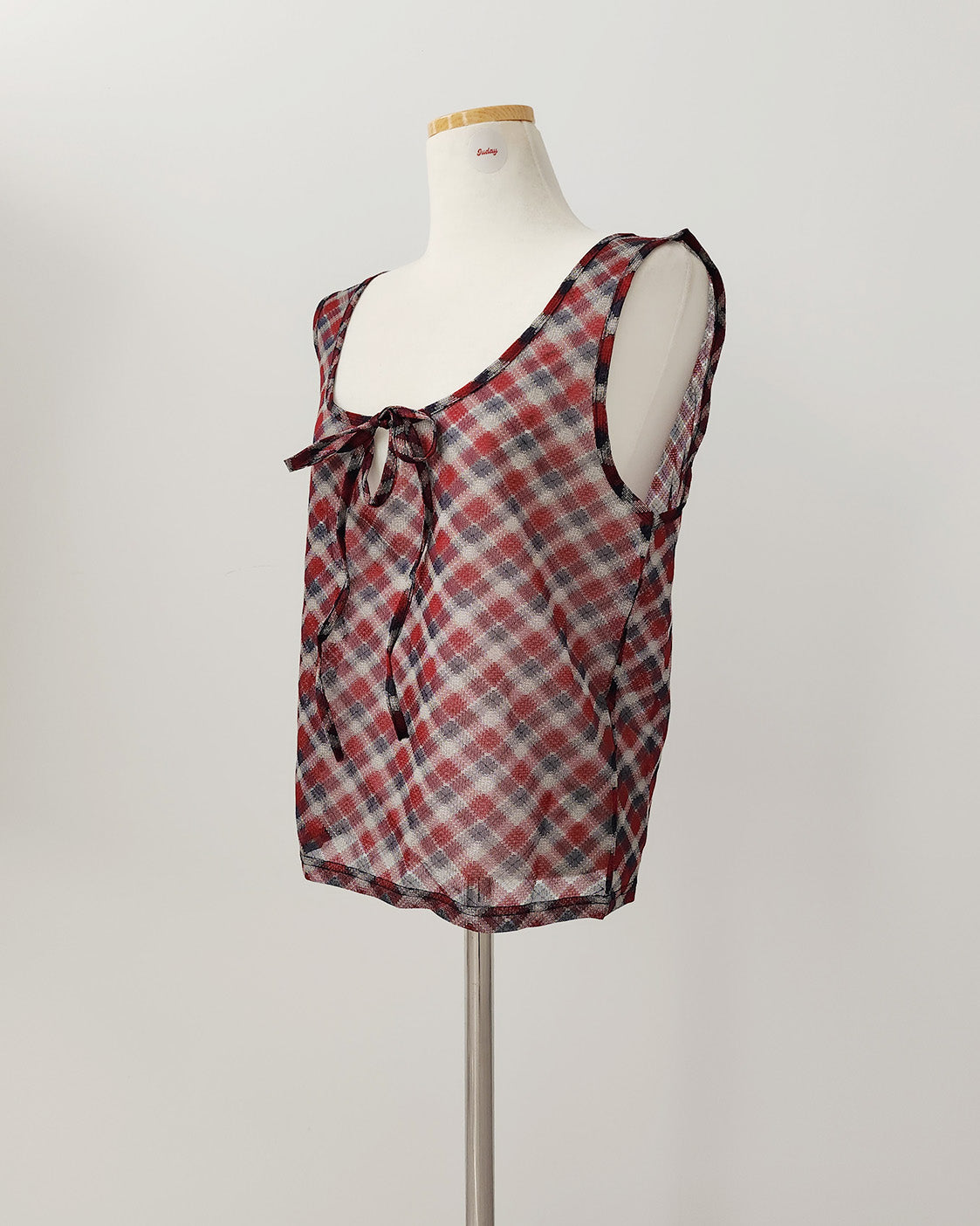 sheer check sleeve less top