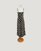 check frill long dress