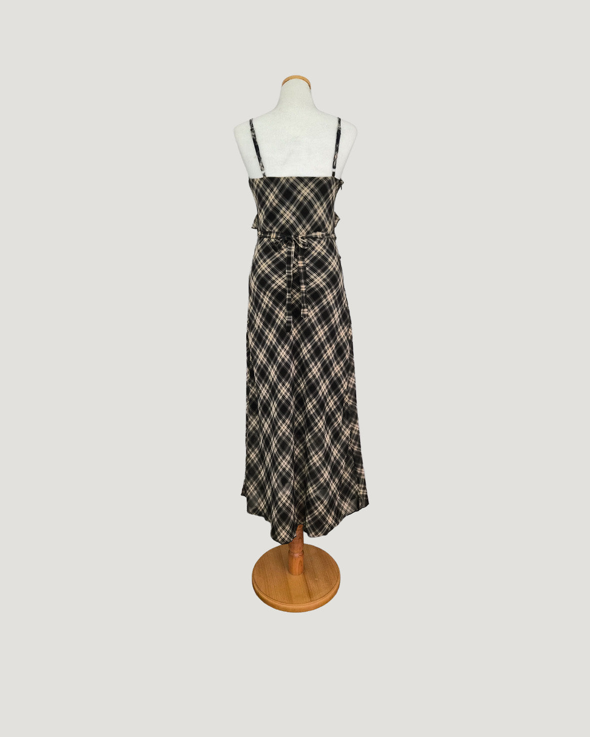check frill long dress